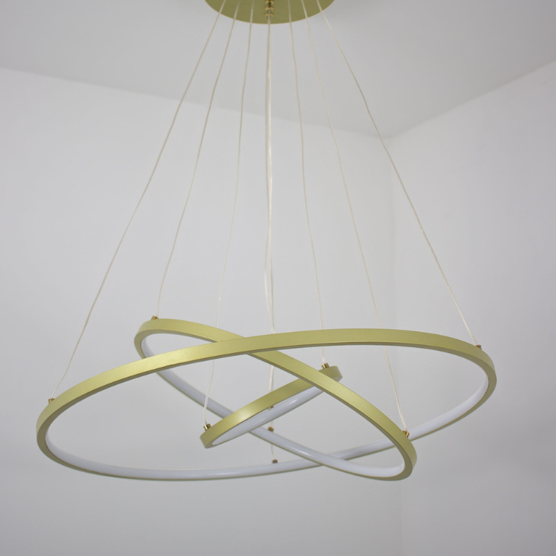 Lustre Pendente Aliança com 4 Anéis Dourados + BRINDE: Controle Remoto