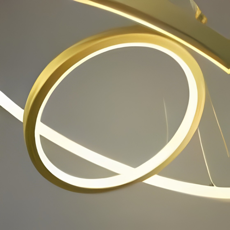 Lustre Pendente Aliança com 4 Anéis Dourados + BRINDE: Controle Remoto