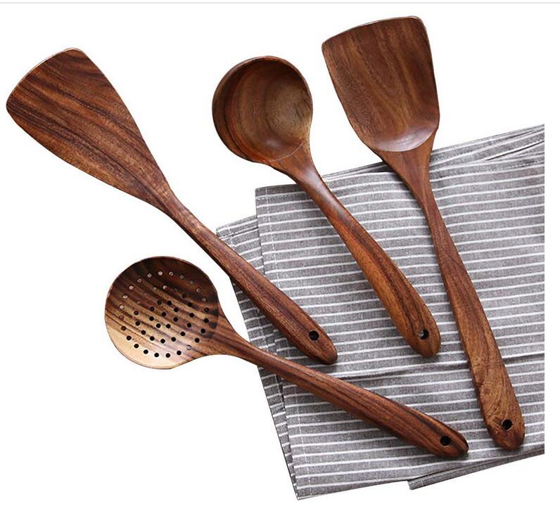 Kit De Utensilios De Madeira Teca