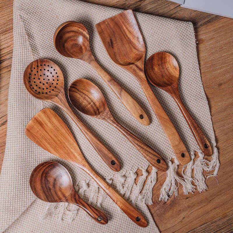 Kit De Utensilios De Madeira Teca