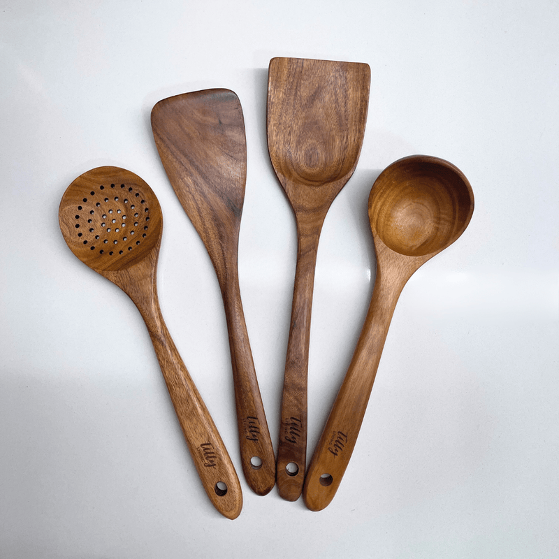 Kit De Utensilios De Madeira Teca
