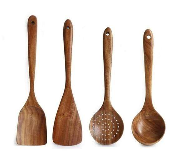 Kit De Utensilios De Madeira Teca